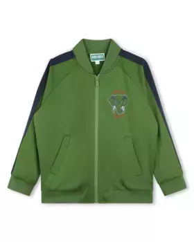 Детский свитшот на молнии и с рисунком на спине Kenzo Kids, цвет Kaki