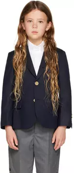Детский темно-синий однобортный пиджак Thom Browne