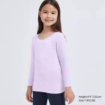 Термо-лонгслив HEATTECH с овальным вырезом и длинными рукавами Uniqlo, светло-фиолетовый