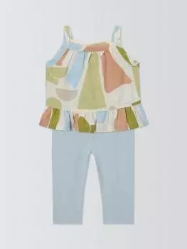 Детский топ из абстрактной льняной смеси и леггинсы John Lewis , цвет Multi/Blue