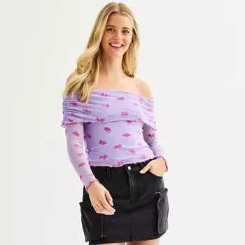 Детский топ из флокированной сетки Tinseltown с длинными рукавами и открытыми плечами, цвет Lavender