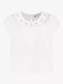 Детский трикотажный топ с цветочной вышивкой Trotters Ava, белый/розовый