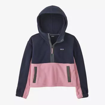 Детский укороченный флисовый пуловер с капюшоном Microdini Patagonia, цвет New Navy w/Planet Pink