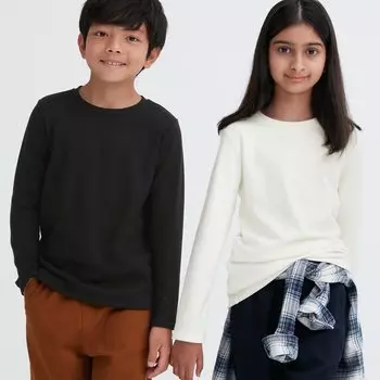 Термо-лонгслив UNIQLO Heattech с U-образным вырезом, черный