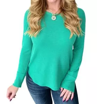 Детский вафельный топ с длинными рукавами в цвете Kelly Green ZENANA