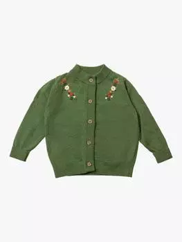 Детский вязаный кардиган в цветочек Little Green Radicals, зеленый/разноцветный