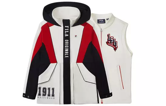 Детский жилет ФИЛА FILA, цвет Two-piece set (red and white coat + knitted vest)