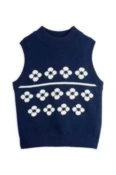 Детский жилет из смесовой шерсти "Цветы" Mini Rodini, темно-синий