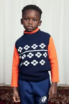 Детский жилет Mini Rodini из смесовой шерсти Flowers, темно-синий