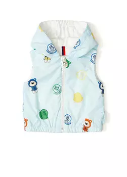 Детский жилет унисекс с синим логотипом на капюшоне Moncler