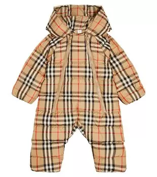 Детский зимний комбинезон в клетку в винтажную клетку Burberry Kids, бежевый