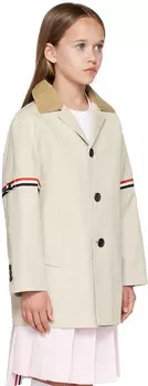 Детское бежевое пальто с повязкой в грогрен Thom Browne