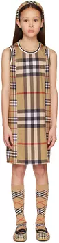 Детское бежевое платье в клетку с контрастом Burberry