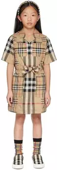 Детское бежевое платье в клетку в технике пэчворк Burberry