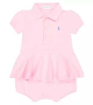 Детское боди из хлопковой сетки с баской Polo Ralph Lauren Kids, розовый
