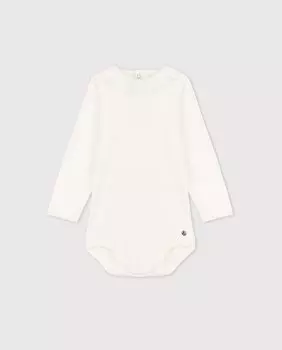 Детское боди с хлопковым воротником и длинными рукавами Petit Bateau, белый