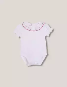 Детское боди с короткими рукавами и вышитым воротником из поплина Gocco, белый