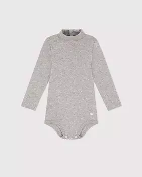 Детское боди с отложным воротником и длинными рукавами Petit Bateau, серый