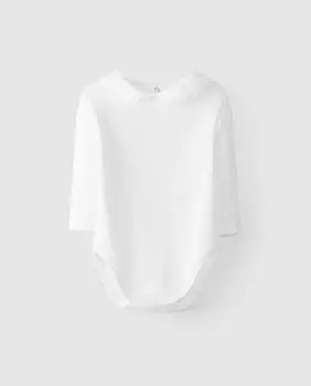 Детское боди с воротником Питера Пэна и длинными рукавами Laranjinha, белый