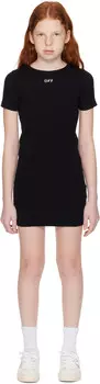 Детское черное платье в рубчик с принтом Off Stamp Off-White