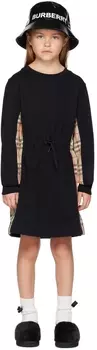 Детское черное платье в винтажную клетку Burberry