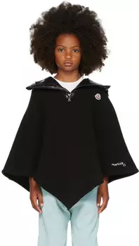 Детское черное пуховое пончо с капюшоном Moncler Enfant