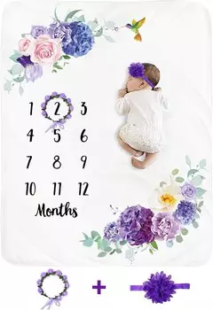 Детское ежемесячное одеяло для девочек - Одеяло для новорожденных с цветочным принтом Tebaby, Purple Floral