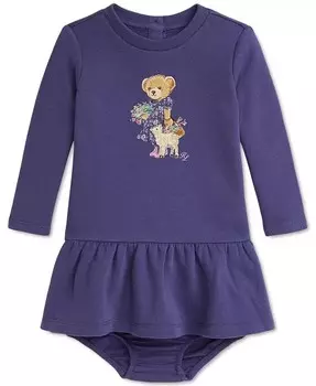 Детское флисовое платье-поло с медвежонком Polo Ralph Lauren, фиолетовый