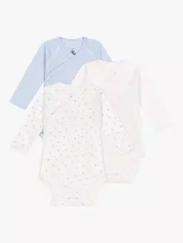 Детское хлопчатобумажное боди с длинным рукавом Petit Bateau, синий/белый