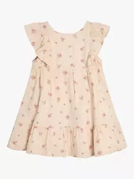 Детское хлопчатобумажное платье с v-образным вырезом на спине в цветочек JoJo Maman Bb, цвет Natural