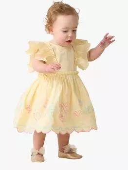 Детское хлопчатобумажное платье с вышивкой и комплект шаровар Angel & Rocket, цвет Yellow/Multi