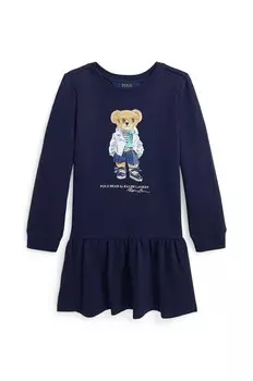 Детское хлопковое детское платье Polo Ralph Lauren, темно-синий