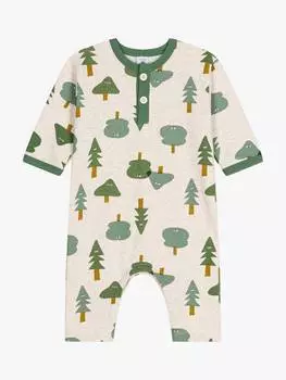Детское хлопковое флисовое боди с лесным принтом Petit Bateau, цвет Montelimar/Multi