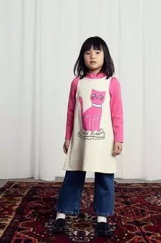 Детское хлопковое платье Кот Mini Rodini, розовый