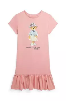 Детское хлопковое платье Polo Ralph Lauren, розовый