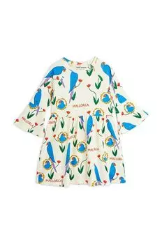 Детское хлопковое платье «Попугаи» Mini Rodini, бежевый