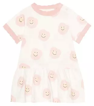 Детское хлопковое платье с цветочным принтом Stella Mccartney Kids, белый