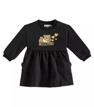 Детское хлопковое платье с логотипом Moschino Kids, цвет nero/black