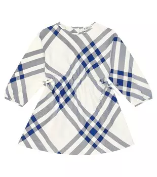 Детское хлопковое платье в клетку Burberry Kids, синий