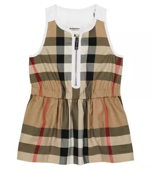 Детское хлопковое платье в клетку в винтажную клетку Burberry Kids, бежевый