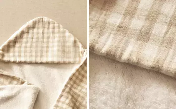 Детское клетчатое полотенце с капюшоном Zara Home, светло-бежевый