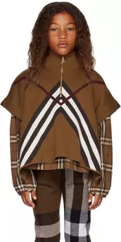 Детское коричневое пончо с шевроном Burberry