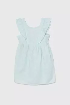 Детское льняное платье United Colors of Benetton, бирюзовый