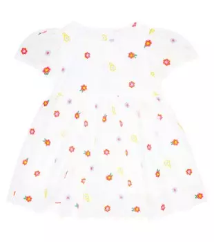 Детское мини-платье из тюля с вышивкой Stella Mccartney Kids, белый