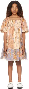 Детское многоцветное платье с оборками из сальных панелей ZIMMERMANN