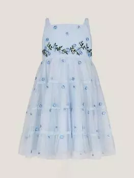 Детское многоярусное платье с цветочной вышивкой baby baby Monsoon, синий