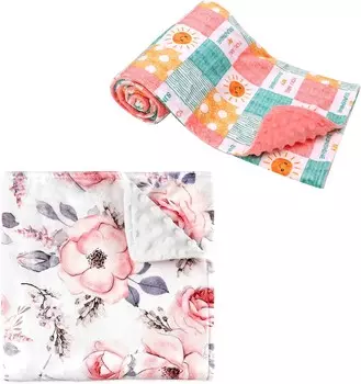 Детское одеяло для девочек, супермягкие двухслойные одеяла Minky с точечной изнанкой, 2 комплекта одеял для детской кроватки для новорожденных, 30 х 40 дюймов SWESEN