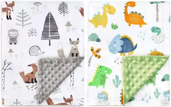 Детское одеяло для мальчиков и девочек, мягкое плюшевое одеяло из минки с двухслойной подкладкой в горошек для малышей с принтами лесных лисиц и динозавров HOMRITAR, Grey