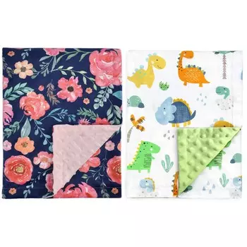 Детское одеяло HOMRITAR для мальчиков и девочек, 2 шт., мягкое минки с двухслойной подложкой в горошек, милое одеяло с разноцветным принтом динозавра, 30 x 40 дюймов, приемное одеяло