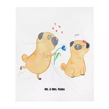Детское одеяло Mr. & Mrs. Panda Pug In Love - Белый - Подарок, Мягкое одеяло для детского уголка, Партнер, Подарок для ребенка, Владелец собаки, Порода собаки, Собака, Подарок на рождение, Мягкое одеяло